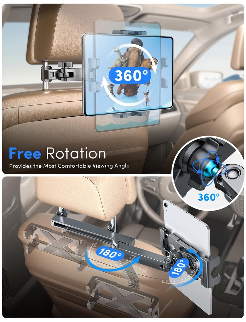 ELWEY iPad Holder for Car Backseat, Headrest Tablet Holder for Car Back Seat, [3 in 1 Extension Arm] Adjustable iPad Car Mount for Kids, for 4.7-13" Device Like iPad Pro, Air, Mini, Galaxy, Fire HD - Image 4