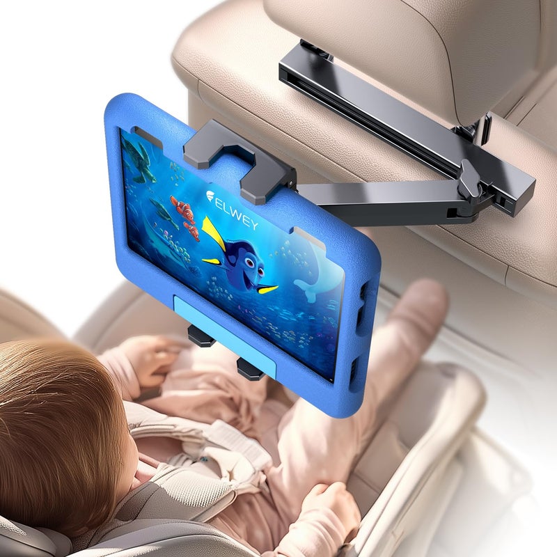 ELWEY iPad Holder for Car Backseat, Headrest Tablet Holder for Car Back Seat, [3 in 1 Extension Arm] Adjustable iPad Car Mount for Kids, for 4.7-13" Device Like iPad Pro, Air, Mini, Galaxy, Fire HD - Image 1