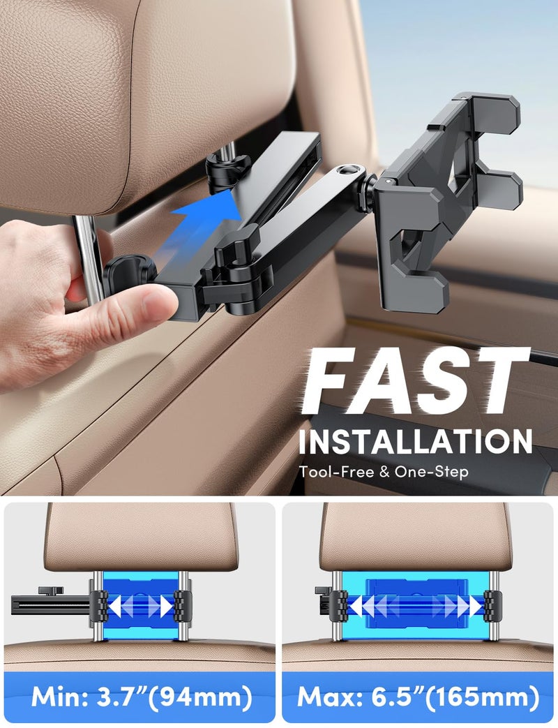 ELWEY iPad Holder for Car Backseat, Headrest Tablet Holder for Car Back Seat, [3 in 1 Extension Arm] Adjustable iPad Car Mount for Kids, for 4.7-13" Device Like iPad Pro, Air, Mini, Galaxy, Fire HD - Image 3