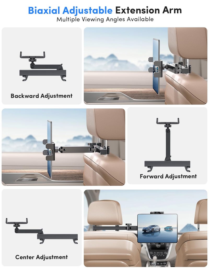 ELWEY iPad Holder for Car Backseat, Headrest Tablet Holder for Car Back Seat, [3 in 1 Extension Arm] Adjustable iPad Car Mount for Kids, for 4.7-13" Device Like iPad Pro, Air, Mini, Galaxy, Fire HD - Image 2