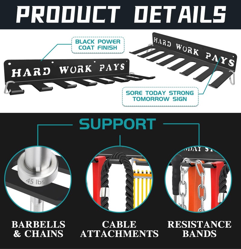 WIPHANY Home Gym Accessories Organization Storage Rack Equipment For Home 8 Hook Wall Hanger Display Gear Barbells Resistance Bands Jump Ropes Lifting Belt Hanger Accessories Hardware Included - Image 4