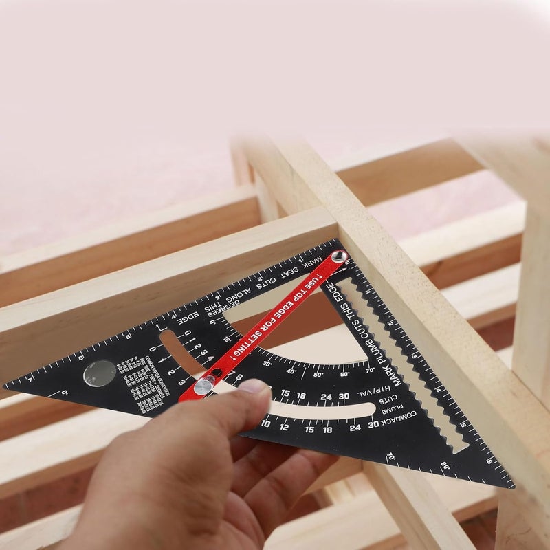 Adjustable Carpenter Triangle Ruler with Integrated Angle Scale Precision Woodworking Protractor and Miter for Accurate Line Marking and Measuring - Image 3