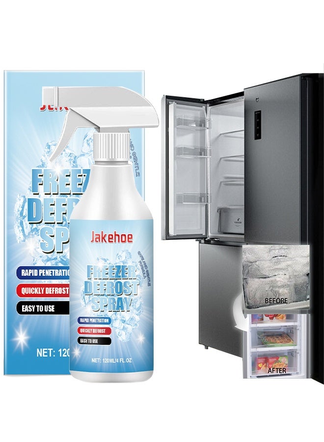 Jakehoe Freezer Defrost Spray ,Powerful Defrosting Spray for Fridge Freezer, Defrosting Spray for Fridge & Freezer, Refrigerator Deicer Spray, Frost Remover for Glass, Faucets & Car Windows (120ml) - Image 1