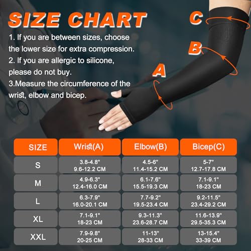 Hiball Lymphedema Medical Compression Arm Sleeve with Gauntlet, 20-30 mmHg Graduated Compression Full Arm Support for Women Men, Long Pressure Arm Hand Brace for Arthritis, Bursitis, Edema, Nerve Pain - Image 2