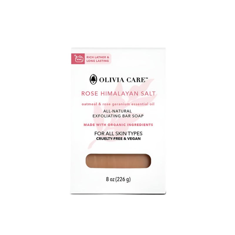 Olivia Care Exfoliating Bar Soap Rose Himalayan Salt 100 Natural Organic Ingredients Clean Energize Mind Body Full of Vitamin  Antioxidants Aromatherapy with Oatmeal Rose Himalayan Salt
