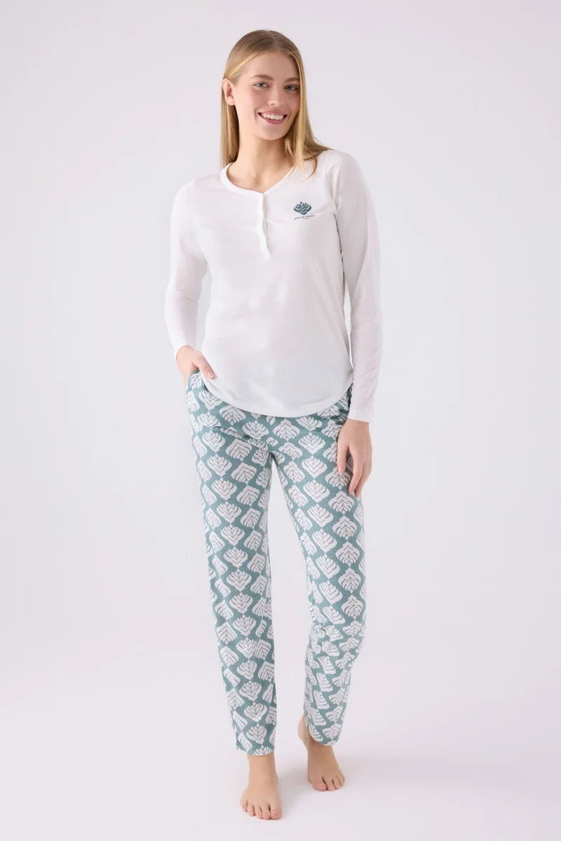 pierre cardin Women's Long Sleeve Pajama Set PC8907 Cream