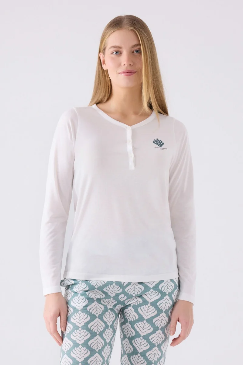 pierre cardin Women's Long Sleeve Pajama Set PC8907 Cream