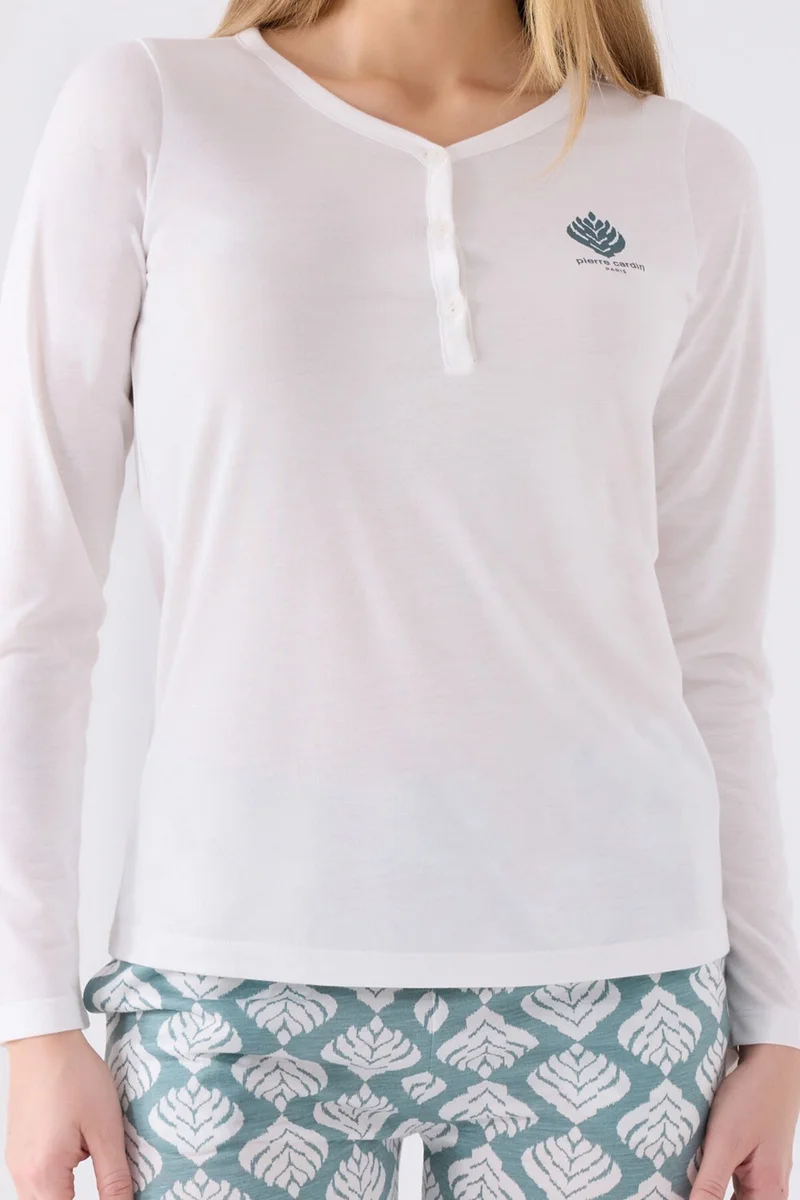 pierre cardin Women's Long Sleeve Pajama Set PC8907 Cream