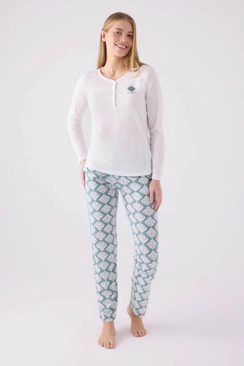 pierre cardin Women's Long Sleeve Pajama Set PC8907 Cream
