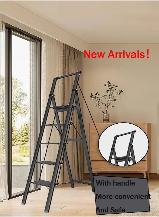SUNRISE - SUNRISE 5 Step Ladder Aluminum Folding  Step Stool with Convenient Handgrip Lightweight Step Ladder with Anti-Slip Sturdy Pedal for Home Kitchen and Office - Image 1