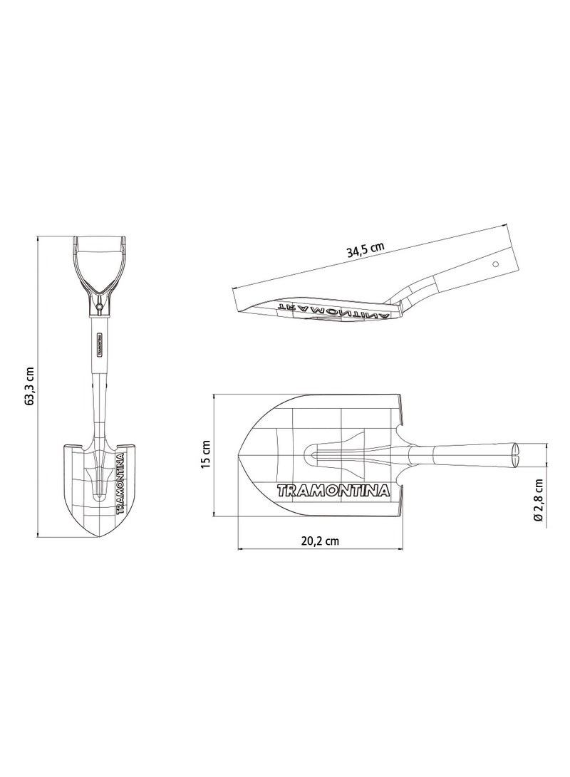 TRAMONTINA Small Round Mouth Shovel with 45cm Wood Handle - Image 2