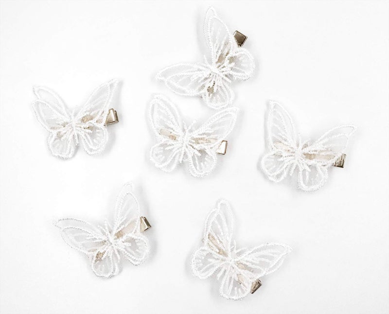6 Pcs Butterfly Hair Clips Lace White Soft 3D Metal Cute Hair Accessories Alligator Clips Pins for Women Girls Wedding Theme Parties Favor Decoration