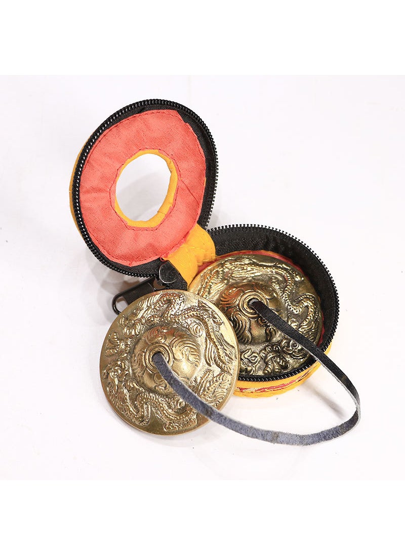Generic Handcrafted Tibetan Tingsha Cymbals Meditation Bell Double dragon style + bell sleeve (hand-sewn, random color) 