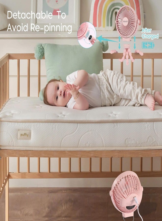 OGAJO Portable Stroller Fan Rechargeable USB Personal Clip On Fans, 360° Rotate 3 Speeds Detachable Flexible Tripod Small Mini Handheld Desk Fan Pink - Image 3