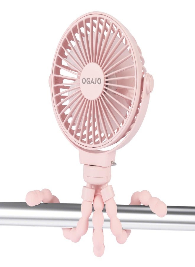 OGAJO Portable Stroller Fan Rechargeable USB Personal Clip On Fans, 360° Rotate 3 Speeds Detachable Flexible Tripod Small Mini Handheld Desk Fan Pink - Image 1
