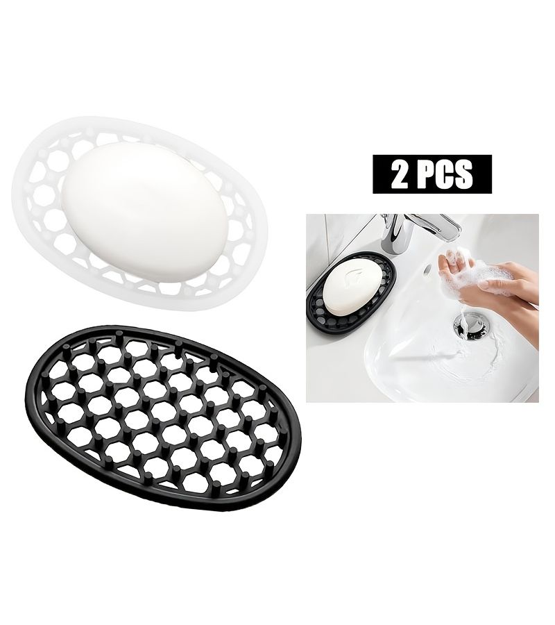 2 Pack Black Translucent Soap Dish for Shower Non Slip Bar Soap Holder with Efficient Drainage Holes for Bathroom Sink Kitchen Counter Self Draining Soaps Saver Pad for Shower Niche Shelf Bathtub - Image 1