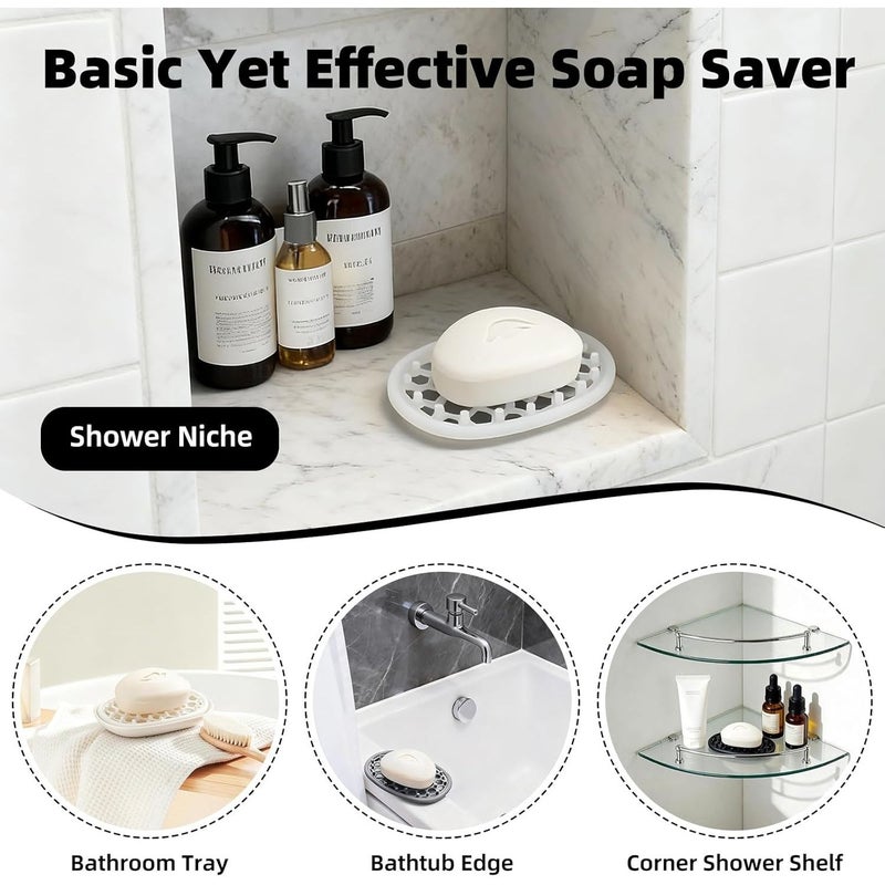 2 Pack Black Translucent Soap Dish for Shower Non Slip Bar Soap Holder with Efficient Drainage Holes for Bathroom Sink Kitchen Counter Self Draining Soaps Saver Pad for Shower Niche Shelf Bathtub - Image 2