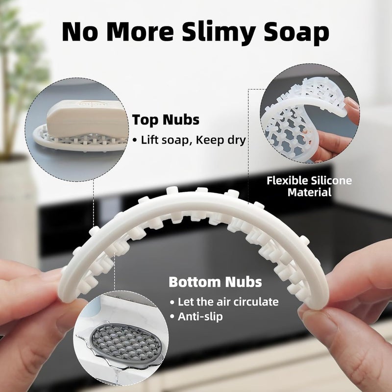 2 Pack Black Translucent Soap Dish for Shower Non Slip Bar Soap Holder with Efficient Drainage Holes for Bathroom Sink Kitchen Counter Self Draining Soaps Saver Pad for Shower Niche Shelf Bathtub - Image 5