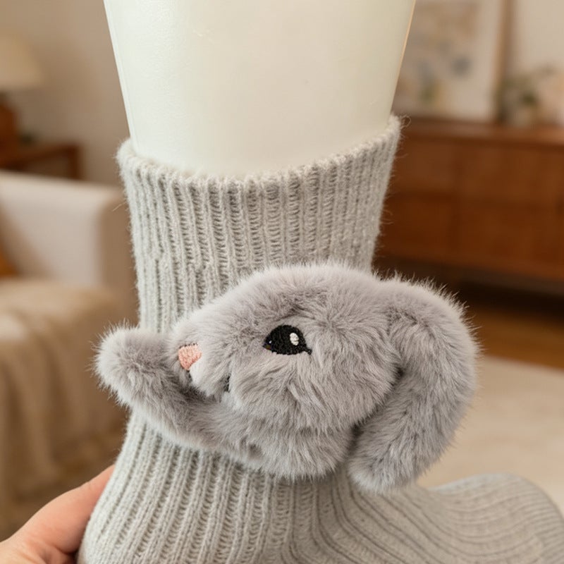 Animal Plush Floor Socks with Grip Dots - Cute Cartoon Knitted Slipper Socks - Image 4