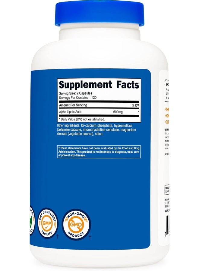 Nutricost Alpha Lipoic Acid 600mg Per Serving - Gluten Free, Vegetarian Capsules, Soy Free & Non-GMO (240 Capsules) - Image 4