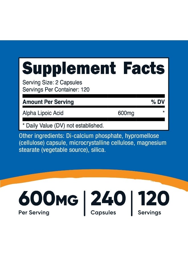 Nutricost Alpha Lipoic Acid 600mg Per Serving - Gluten Free, Vegetarian Capsules, Soy Free & Non-GMO (240 Capsules) - Image 2