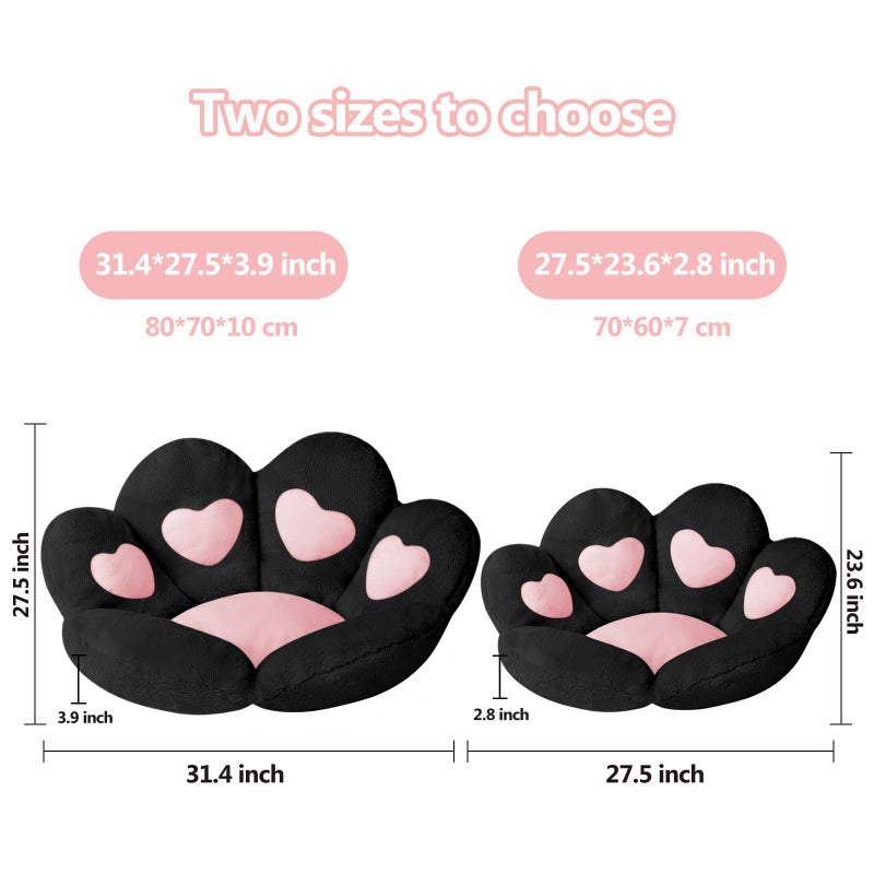 Ditucu Cat Paw Cushion Kawaii Chair Cushions 31.4 x 27.5 inch Cute Stuff Heart-Shaped Seat Pad Comfy Lazy Sofa Office Floor Pillow for Gaming Chairs Room Decor Black - Image 3