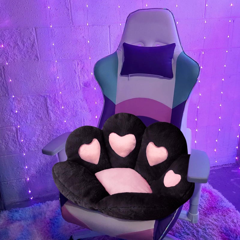 Ditucu Cat Paw Cushion Kawaii Chair Cushions 31.4 x 27.5 inch Cute Stuff Heart-Shaped Seat Pad Comfy Lazy Sofa Office Floor Pillow for Gaming Chairs Room Decor Black - Image 2