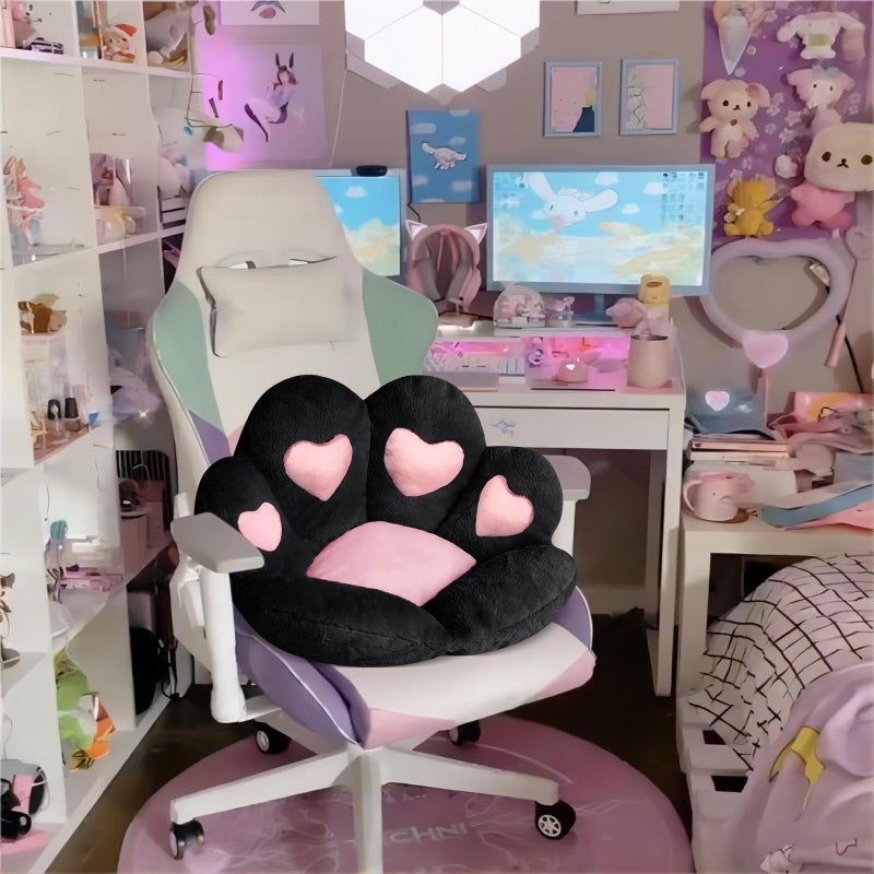 Ditucu Cat Paw Cushion Kawaii Chair Cushions 31.4 x 27.5 inch Cute Stuff Heart-Shaped Seat Pad Comfy Lazy Sofa Office Floor Pillow for Gaming Chairs Room Decor Black - Image 4