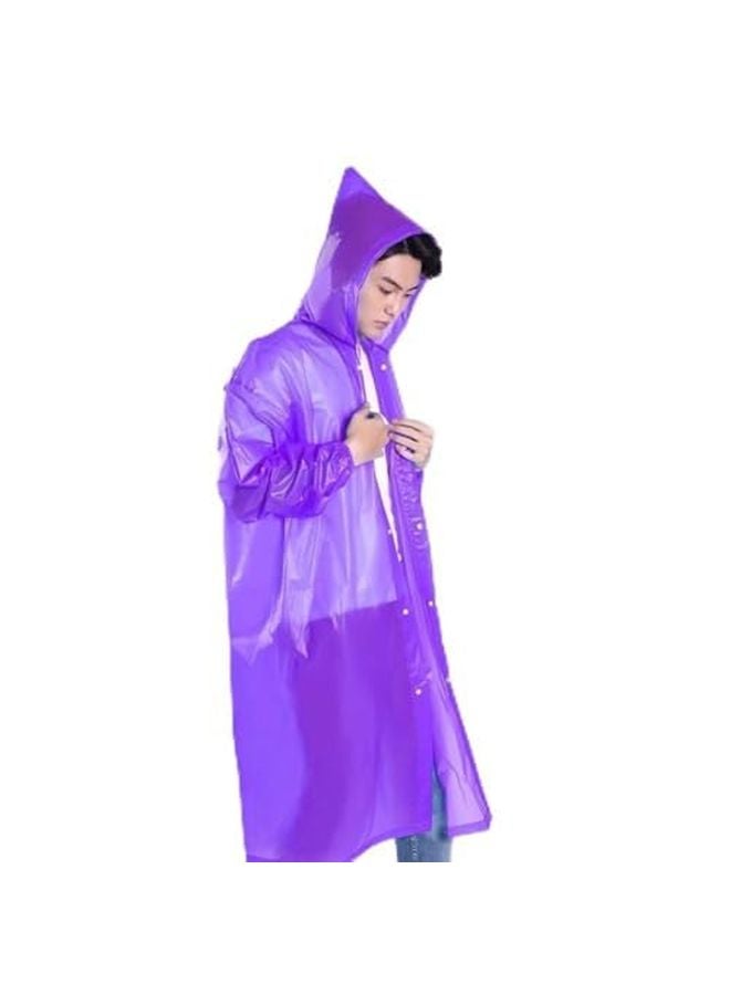 Purple Waterproof Hooded Rain Cape For Adults Long Sleeve Hiking Fishing Cycling Travel - Image 2