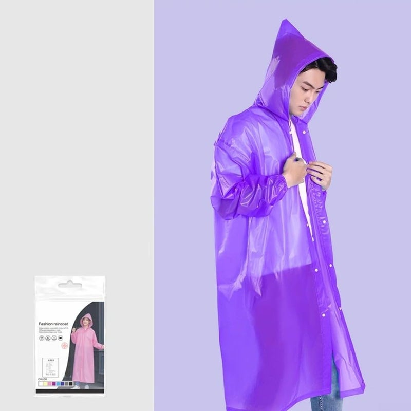 Purple Waterproof Hooded Rain Cape For Adults Long Sleeve Hiking Fishing Cycling Travel - Image 3