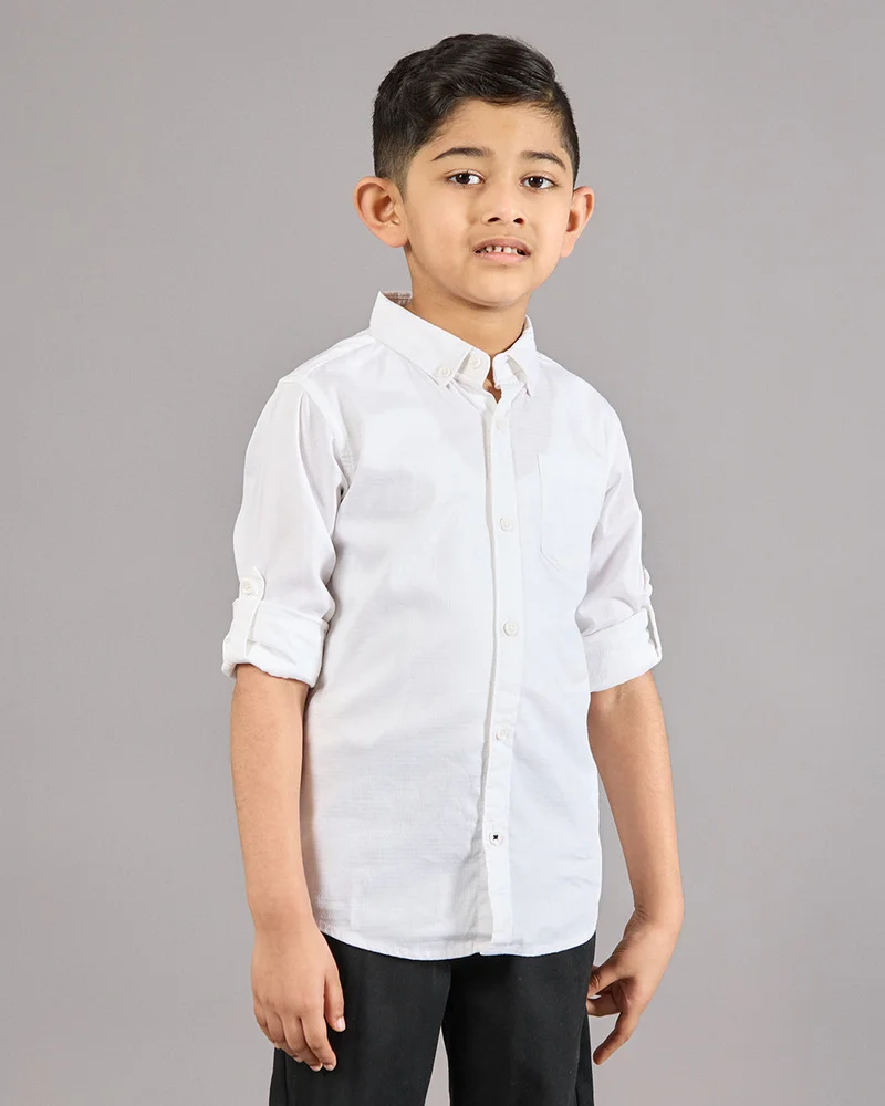 Redtag Boys White Button Down Shirt With Pocket