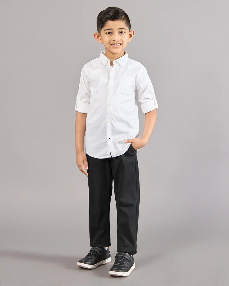 Redtag Boys White Button Down Shirt With Pocket