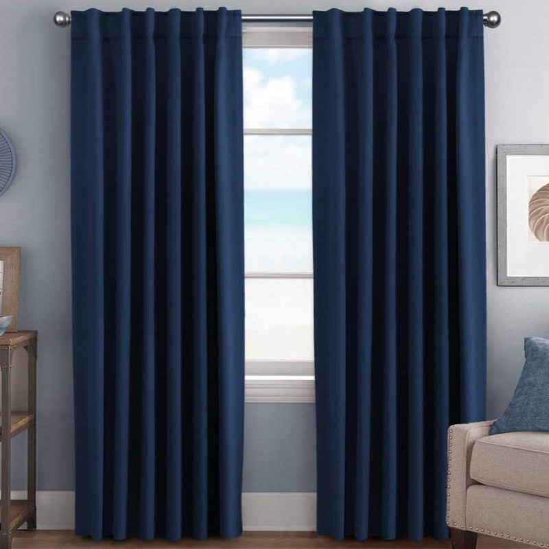 HVERSAILTEX Blackout Curtains Thermal Insulated Window Treatment Panels Room Darkening Blackout Drapes for Living Room Back TabRod Pocket Bedroom Draperies 52 x 84 Inch Navy Blue 2 Panels