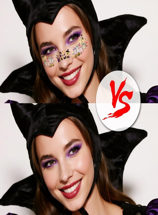 SOOVSY 12pcs Halloween Glitter Freckles Face Tattoos Makeup Patches with Pumpkin, Bat, Spider, Witch, Skull, Love Heart, Flowers Design, Face Temporary Tattoos for Adults Kids Rave Accessories - Image 5
