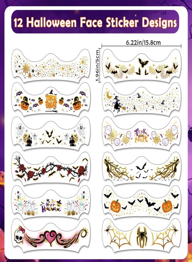 SOOVSY 12pcs Halloween Glitter Freckles Face Tattoos Makeup Patches with Pumpkin, Bat, Spider, Witch, Skull, Love Heart, Flowers Design, Face Temporary Tattoos for Adults Kids Rave Accessories - Image 2