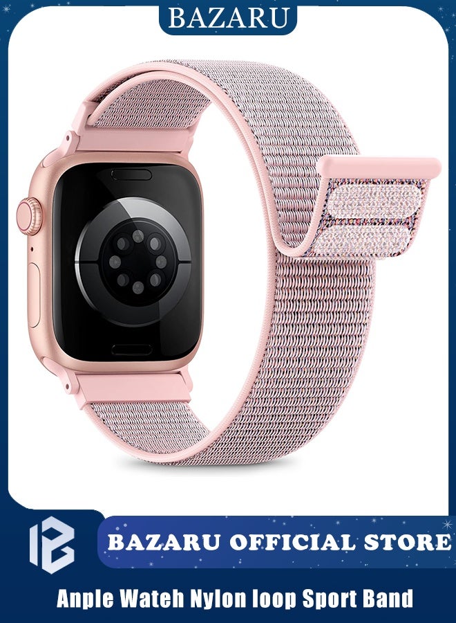 بازار سوار ساعة Apple Watch الرياضي المصنوع من النايلون لساعات Ultra 2/Series 10/9/8/7/SE بمقاس 42-49 مم - سوار منسوج قابل للتعديل ومضاد للتعرق وجيد التهوية للرجال والنساء، مريح وسريع الجفاف للصالة الرياضية والارتداء اليومي (وردي) - Image 1