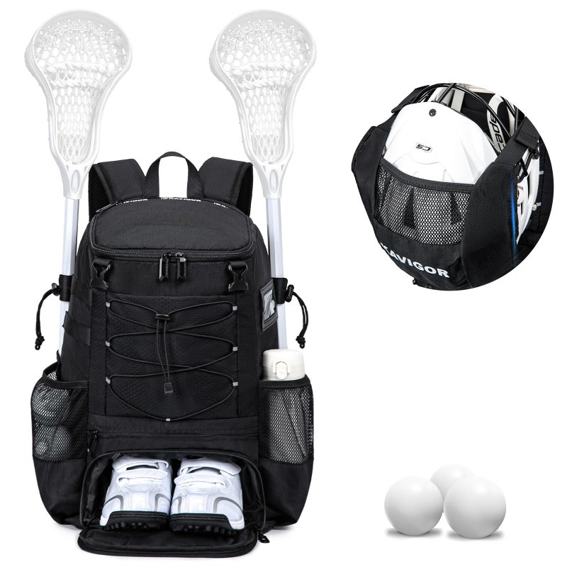 KAVIGOR Lacrosse Bag for Kids and Youth, Lacrosse Backpack with Helmet Holder and Shoes Compartment, Waterproof Field Hockey Gears Bag for Boys & Girls - Image 1