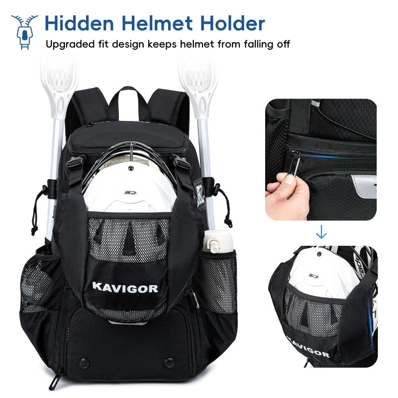 KAVIGOR Lacrosse Bag for Kids and Youth, Lacrosse Backpack with Helmet Holder and Shoes Compartment, Waterproof Field Hockey Gears Bag for Boys & Girls - Image 2