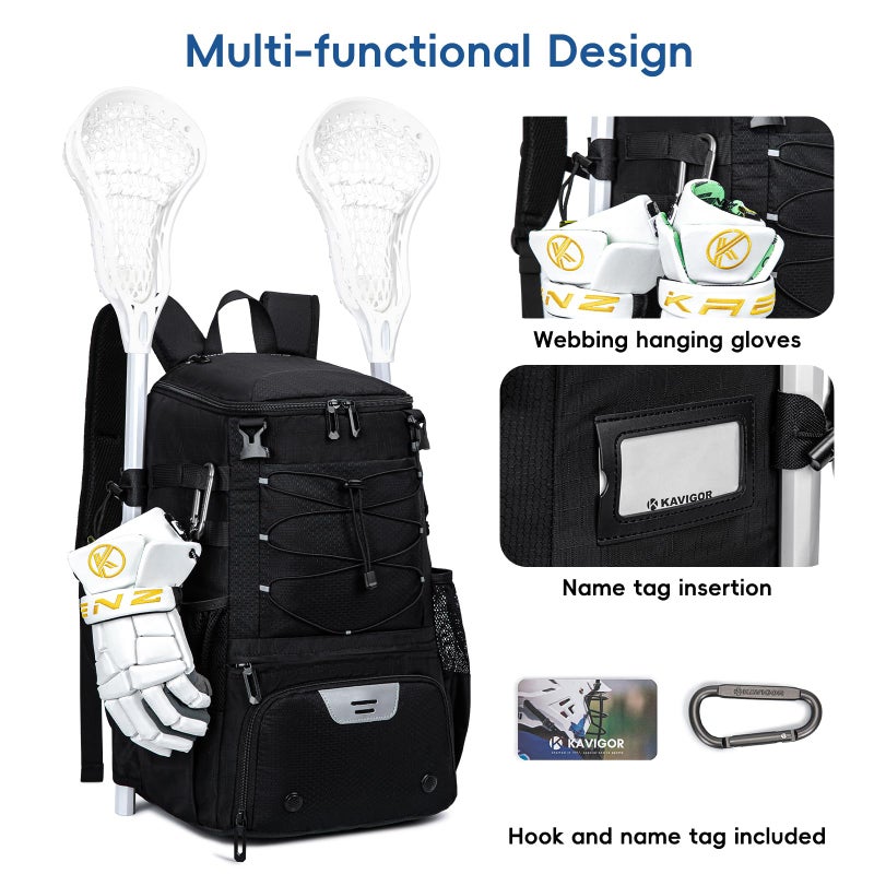 KAVIGOR Lacrosse Bag for Kids and Youth, Lacrosse Backpack with Helmet Holder and Shoes Compartment, Waterproof Field Hockey Gears Bag for Boys & Girls - Image 4