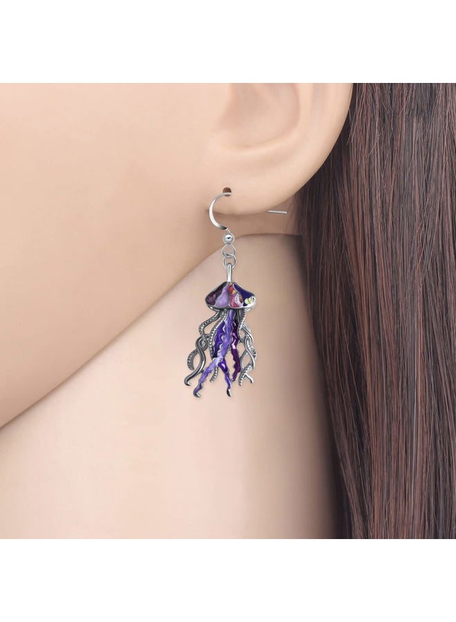 BAMAY Enamel Alloy Cute Jellyfish Earrings Dangle Sea Animal Charms Beach Jewelry Summer Gifts for Women (Purple)  - Image 2