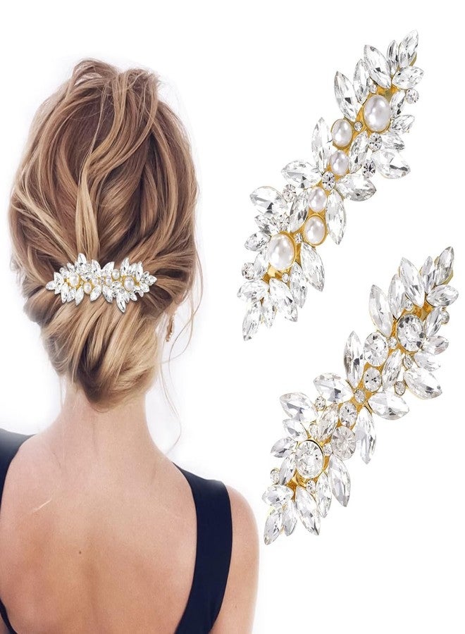 MAYCREATE® 3Pcs Floral Hair Clips for Girls Women,Stylish Pearl Hair Accessories for Woman,Metal Crystal Barrettes Ladies French Pins Gift Women - Image 1