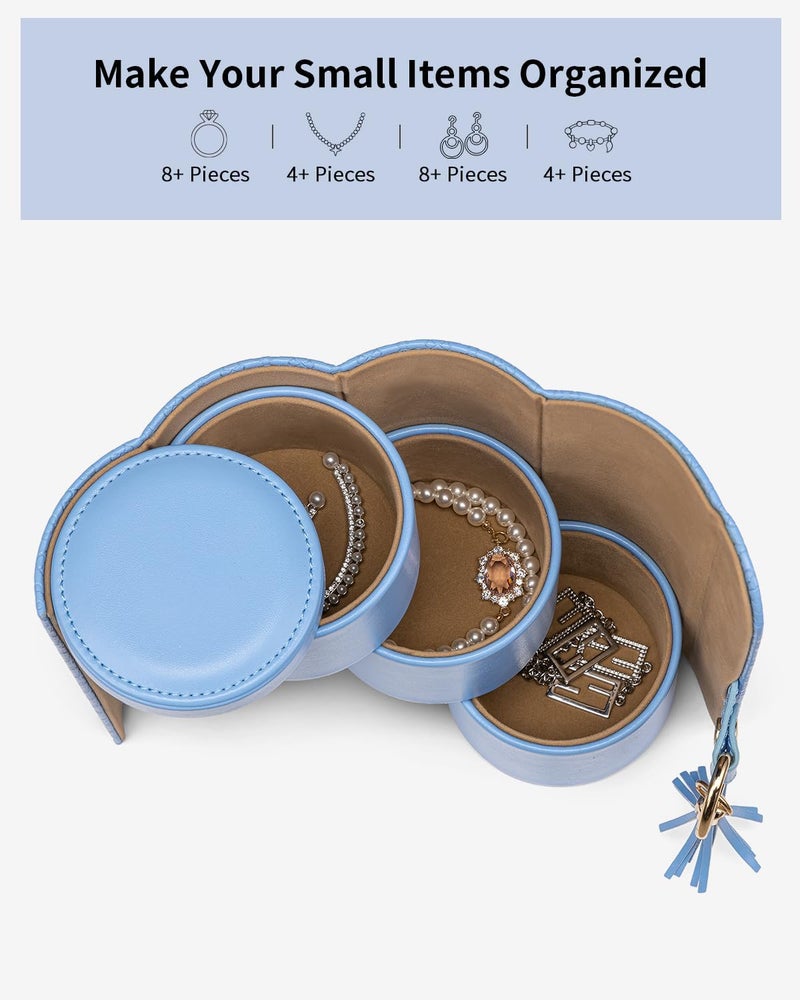 Vlando Jewellery Box Travel Accessory Storage Organizer Roll Small Faux Leather Travel Jewellery Box for Rings, Earring, Necklaces (I.Khaki) (I.Blue) - Image 3
