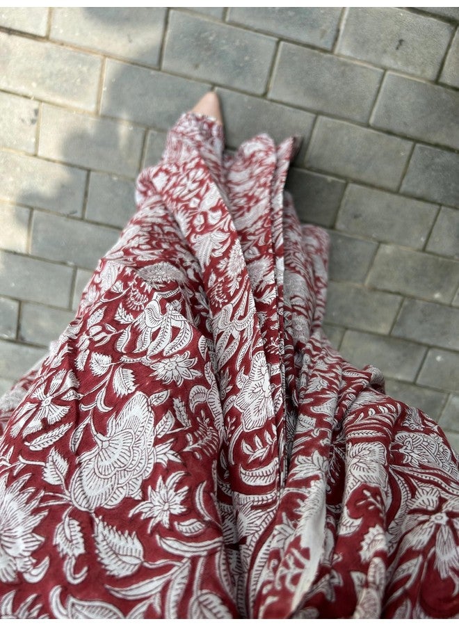 Sidhidata Sidhidata Women's Printed Chanderi Cotton Saree With Unstitched Blouse Piece (Lotus Maroon_Maroon_Free Size)  - Image 4