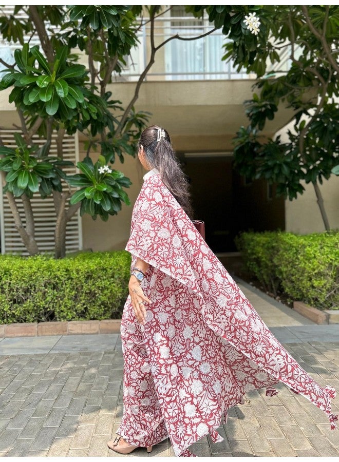 Sidhidata Sidhidata Women's Printed Chanderi Cotton Saree With Unstitched Blouse Piece (Lotus Maroon_Maroon_Free Size)  - Image 2