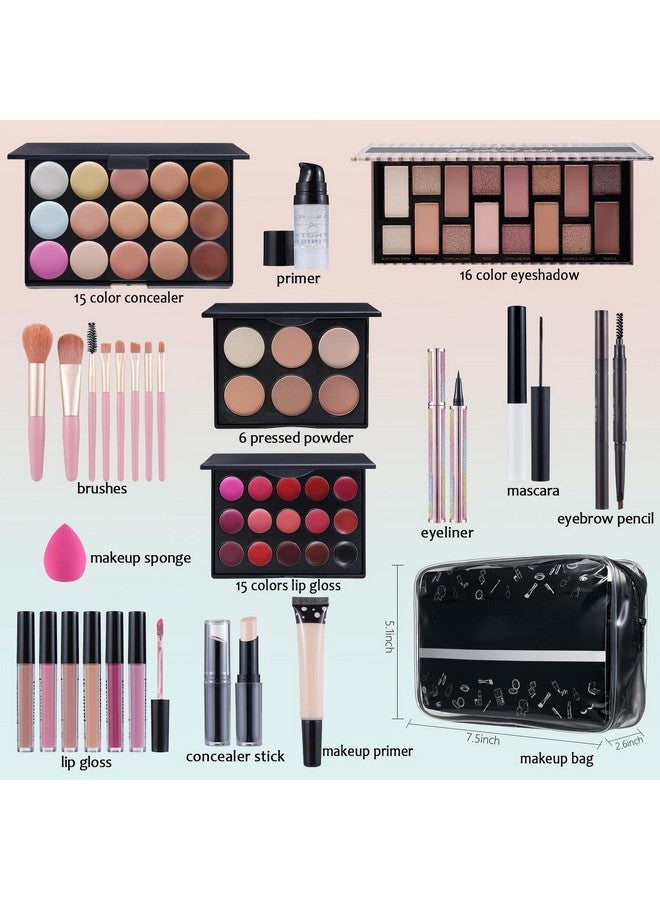 Moobirlet Makeup Kit For Women Full Kit Makeup Set For Teen Girls Eyeshadow Lip Gloss Lipstick Make Up Brushes Eyebrow Eyeliner Pen Liquid Concealer Foundation Primer Puff Eye Shadow Shields Eye Brow Stencil - Image 2