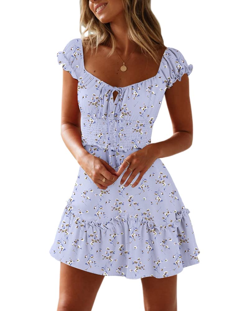 YOBECHO Womens Summer Ruffle Sleeve Sweetheart Neckline Printing Dress Mini Dresses - Image 1