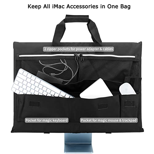 KISLANE حقيبة سفر كيسلان لحمل جهاز iMac المكتبي 24 بوصة، حقيبة تخزين واقية لشاشة iMac مع مقبض حمل لشاشة iMac 24 بوصة والإكسسوارات (أسود) - Image 3