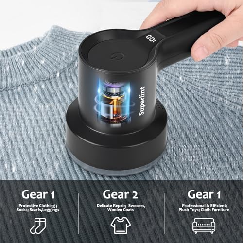 SUPER LINT Electric Fabric Shaver Electrostatic Brush, LED Display, 3-Speeds, Rechargeable Sweater Shavers to Remove Pilling for Clothing, Couch, Furniture, Black - Image 2