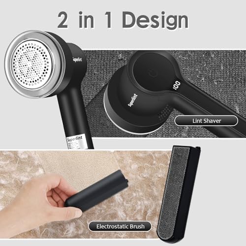 SUPER LINT Electric Fabric Shaver Electrostatic Brush, LED Display, 3-Speeds, Rechargeable Sweater Shavers to Remove Pilling for Clothing, Couch, Furniture, Black - Image 3