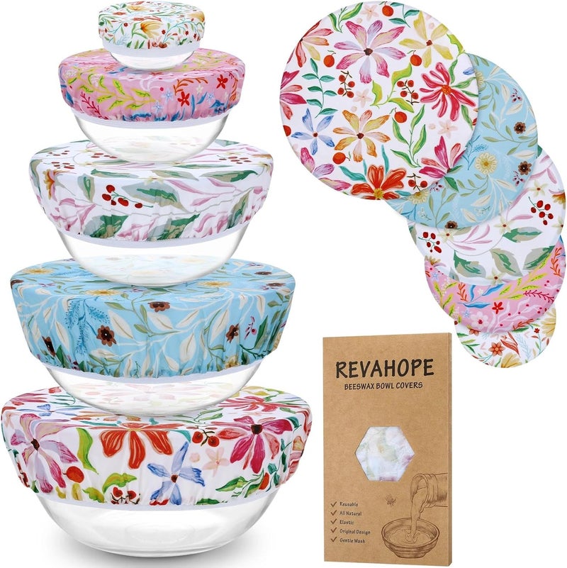 Revahope 5-Size Reusable Beeswax Bowl Covers for Bread Proofing, Cotton Cloth Flexible Beeswax Wraps for Food Storage(Rainbow Floral) - Image 1